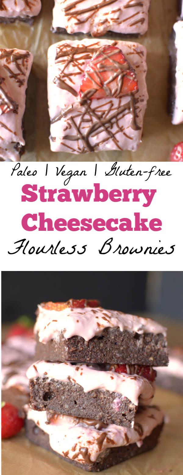 Flourless Strawberry Cheesecake Brownies {Paleo + Vegan option}