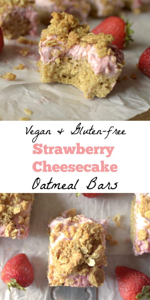 In need of a nourishing sweet treat? These Strawberry Cheesecake Oatmeal Bars fit the bill!  They taste like the summer dessert!  Gluten-free, dairy-free w/ a vegan-option.﻿